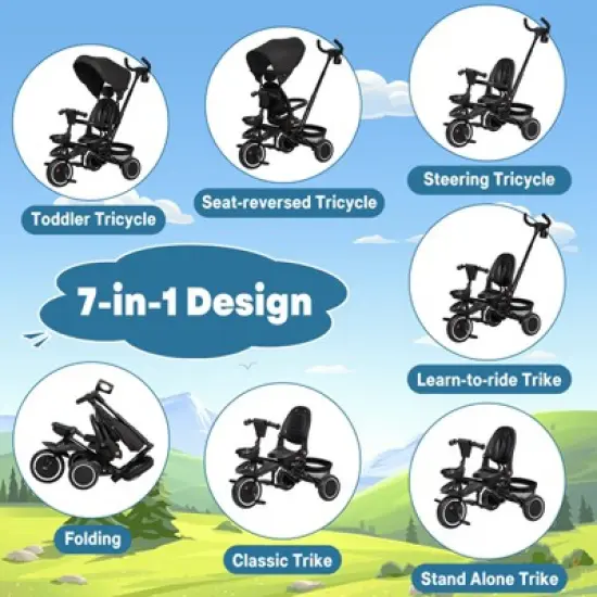 7 in 1 Folding Toddler Bike with Removable Adjustable Push Handle image {6}
