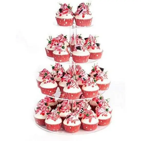 Hachikiko 4-Tier Round Cupcake Stand with Base, Premium Acrylic Dessert Display Tower for Parties & Events (4" Layer Spacing) image {6}