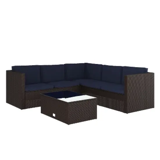 Emma and Oliver All Weather Wicker PE Rattan L-Shaped Sectional Sofa with Coffee Table and Included Back and Seat Cushions image {11}
