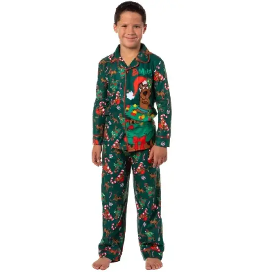 Scooby-Doo Boys' Christmas Character Tree Reindeer Button Sleep Pajama Set Green image {6}