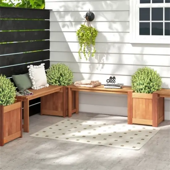 MOEPISY Garden Wood Planter Box with Bench, Teak image {8}