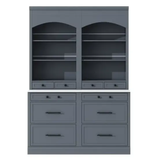 Set of 2, 83.7"H Freestanding Kitchen Pantry Cabinet with Faux Marble Top, 5 Storage Drawers and Adjustable Shelves for Dining-The Pop Home image {4}