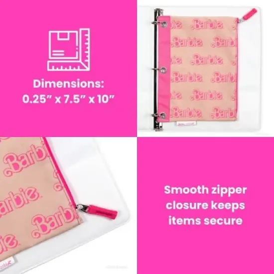 Yoobi Barbie Single Zip Binder Case Pink Barbie Logo Pattern, School Supplies image {2}