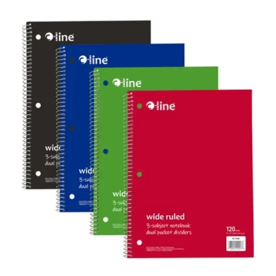 C-Line&reg; 3-Subject Notebook, Wide Ruled, 120 Sheets, Assorted Colors, Pack of 3 image {1}