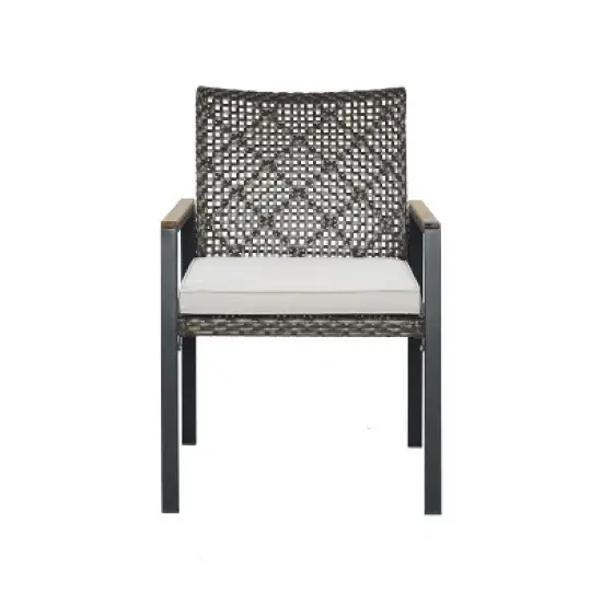 FIONECA All-Weather 5-Piece Patio Dining Set with Acacia Wood Table Top & Umbrella Hole, Coffee Brown Rattan Outdoor Conversation Set image {12}