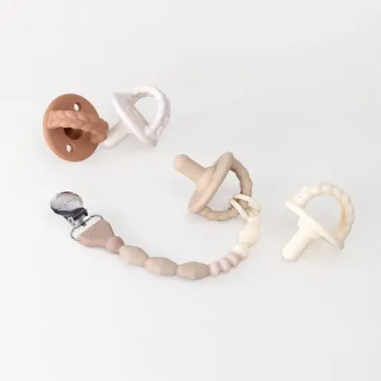 Itzy Ritzy Beaded Pacifier Clip - Universal Fit, Silicone Holder - Toast/Ombre image {3}