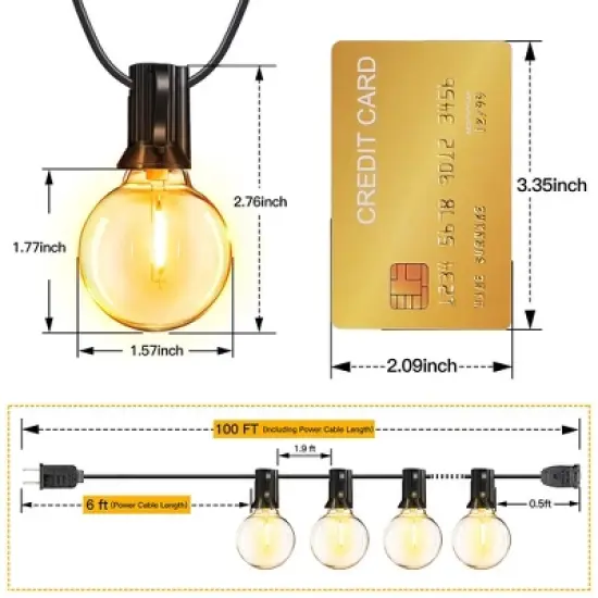 Itopfox 100FT Outdoor String Lights, Waterproof Connectable Shatterproof Outside Light with 50 Edison Spare LED Bulbs Plug in Patio Lights for Indoor image {3}