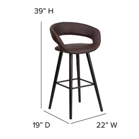 Flash Furniture Brynn Series 29'' High Contemporary Vinyl Rounded Back Barstool with Cappuccino Wood Frame image {3}