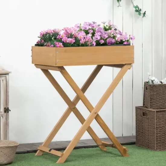 Outsunny Wooden Raised Garden Bed with 9 Pockets and Bed Liner, Elevated Planter Box with Legs for Vegetables, Flowers, and Herbs image {1}