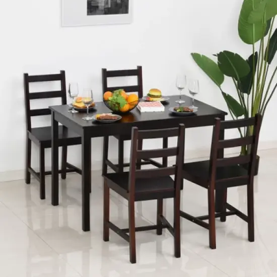 HOMCOM 5 Piece Dining Room Table Set, Wooden Kitchen Table and Chairs for Dinette, Breakfast Nook image {1}