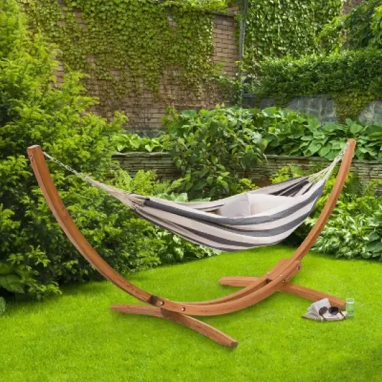 Wood Frame Free Standing Sling Hammock - Navy/White - CorLiving image {1}