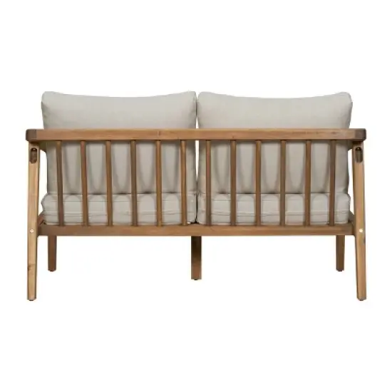 Outdoor Acacia Wood Side Loveseat,Fabric Upholstered Armrests Sofa With Solid Wood Frame,Slatted Backrest Patio Sofa Chair-Coolbibila image {4}