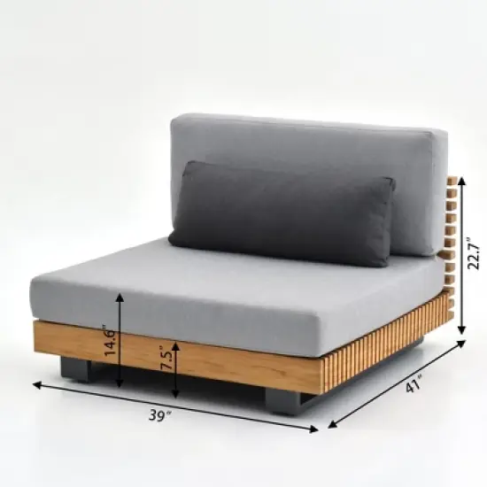 Decksplore 8PCS L-Shaped Sofa with Dining Table, Outdoor Teak Wood Sofa image {1}