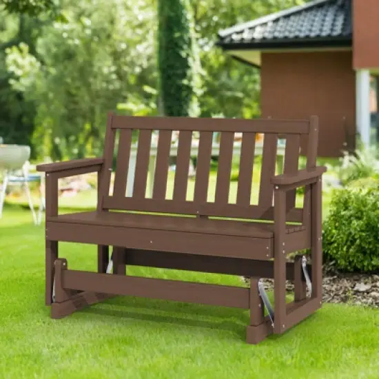 HYLEORY Outdoor Glider Rocking Chair,2 Person Bench Swings for Outside,HDPE All-Weather Resistant 2-Person Loveseat, Patio Glider for Garden Porch image {8}