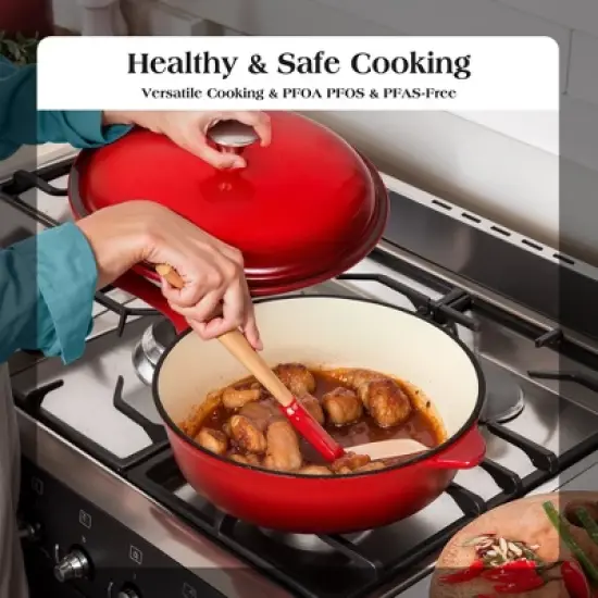 Captiva Designs 7 Pieces Enameled Rust Resistance Cast Iron Cookware Set, Red image {7}