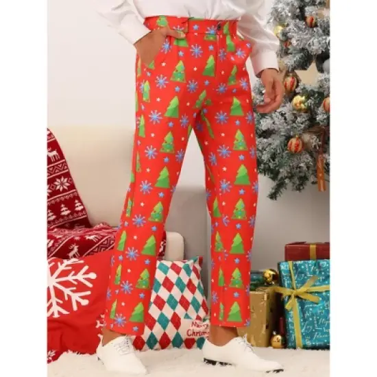 Lars Amadeus Men's Flat Front Funny Party Cosplay Costume Christmas Printed Pants image {1}