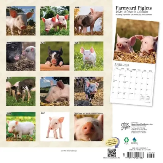 StarGifts 2024 Wall Calendar 12"x12" Farmyard Piglets image {1}