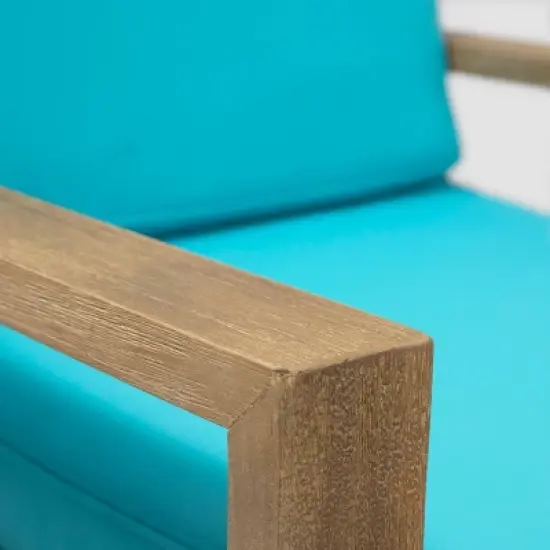 Santa Ana 4pc Acacia Wood Chat Set - Brushed Light Brown/Teal - Christopher Knight Home image {4}