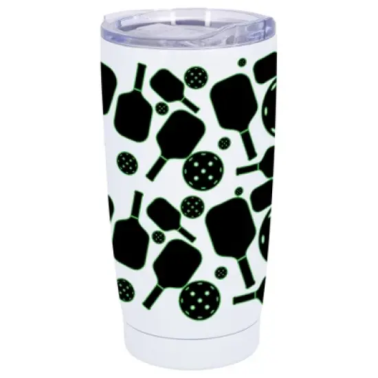 100 North 20 Ounce Stainless Steel On the Go Travel Tumbler With Push Top Lid, Pickleball Paddle White image {5}