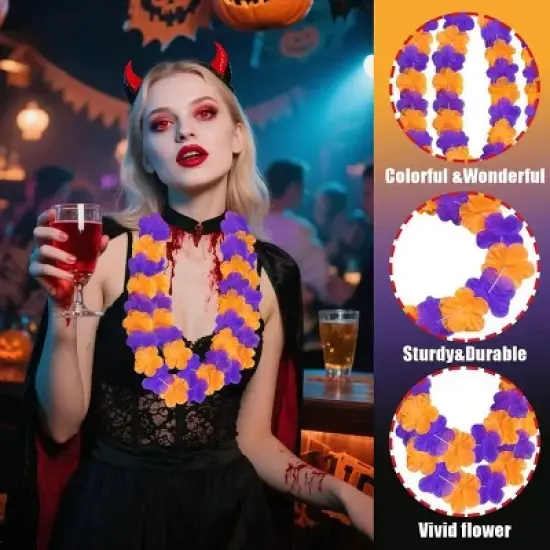 24 Pcs Halloween Leis Hawaiian Leis Necklace Tropical Flower Lei Floral Luau Party Decorations Orange Purple Dance Garland Headbands Photo Booth Photo image {3}