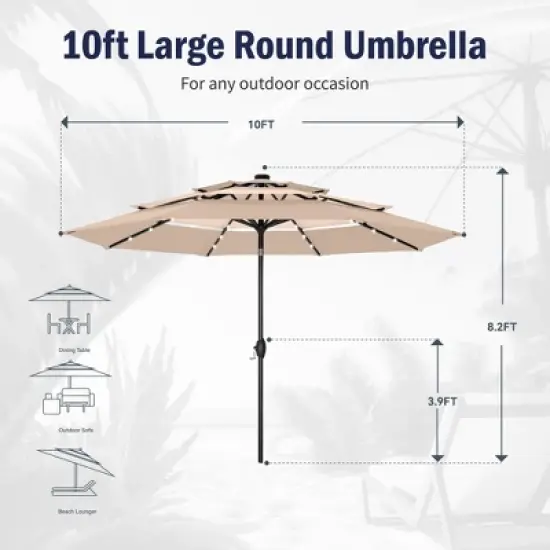 Captiva Designs 10ft Vented Patio Umbrella with 8 Sturdy Ribs for Garden, Poolside & Lawn image {7}