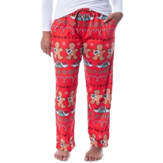 Friends The TV Series Womens' Gingerbread Central Perk Ugly Sweater Pajama Pants Red image {4}
