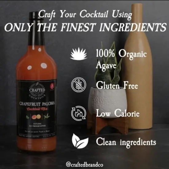 Crafted Cocktails Grapefruit Paloma Mix: 6 Pack&nbsp; Pink Grapefruit and Lime Juice with Organic Agave&nbsp; 35 Calories Per Serving, 8 Cocktails Per Bottle image {1}