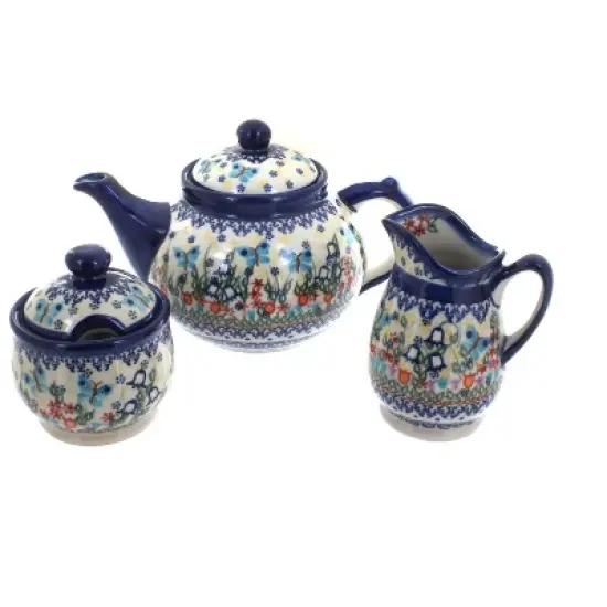 Blue Rose Polish Pottery 1700 Vena 3 Piece Tea Set image {9}