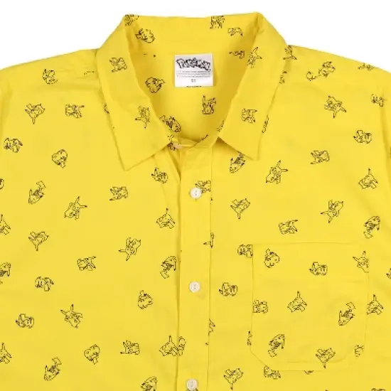 Nintendo Pokemon Pikachu Adult Button Down Long Sleeve Yellow Shirt image {4}