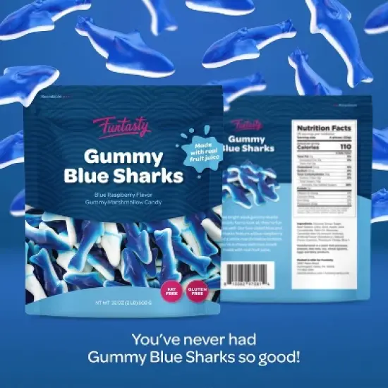 Blue Sharks Gummy Candy - 2 Pound Bulk Pack - Blue Raspberry Marshmallow Flavor image {2}