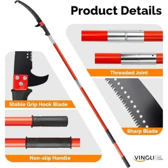 VINGLI 24ft Manual Pole Saws, Extendable Tree Trimmers Long Handle Pruner for Pruning Palms and Shrubs image {4}