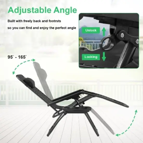 FDW Zero Gravity Chair Patio Lounge Chairs Lounge Patio Chairs 2 Pack Adjustable Reliners for Pool Yard with Cup Holder image {3}