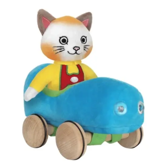 Yottoy Huckle Cat Soft Toy 7.5&rdquo; with Blue Car image {1}