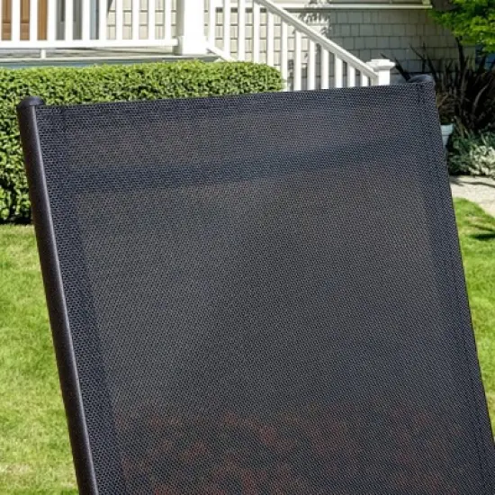 7pc Patio Dining Set with Rectangular Faux Wood Table with Umbrella Hole & Folding Reclining Chairs - Captiva Designs image {8}