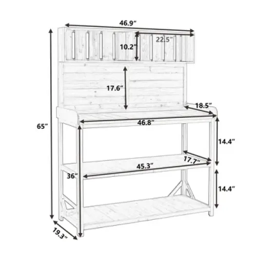 PAGED 65 Inch Potting Bench with 4 Storage Shelves and Side Hook,Wooden Farmhouse Outdoor Storage Cabinet,Potting Table for Garden image {2}