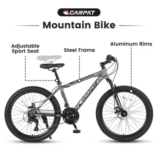 INFURNIC Bicycles 24 Inch Mountain Bike with Shimano 21 Speeds and Dual Disc Brakes for Teens, Gray, 56.3"*7.88"*28.35" image {1}