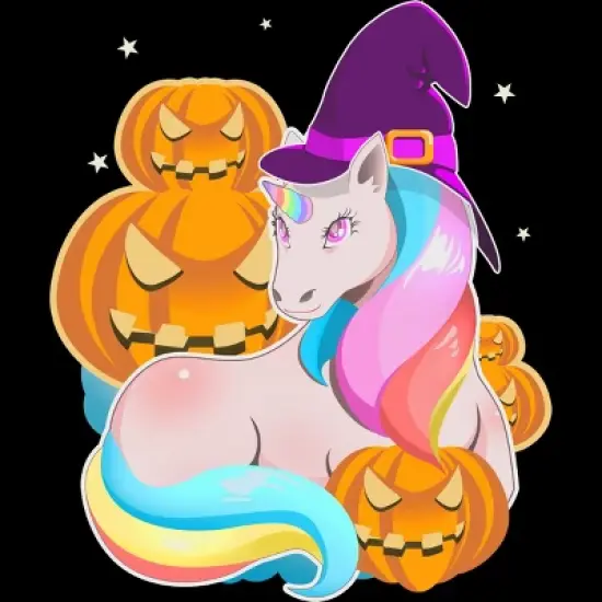 Junior's Design By Humans Cute Unicorn With Jack O Lantern Halloween T Shirt By thebeardstudio T-Shirt image {1}