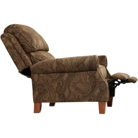 Kensington Hill Beaumont Warm Brown Paisley Patterned Fabric Recliner Chair Comfortable Push Manual Reclining Footrest for Bedroom Living Room Reading image {3}