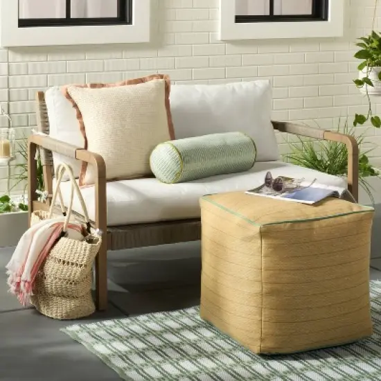 18"x18" Textured Woven Flange Detail Indoor/Outdoor Square Throw Pillow - Hearth & Hand&trade; with Magnolia image {1}