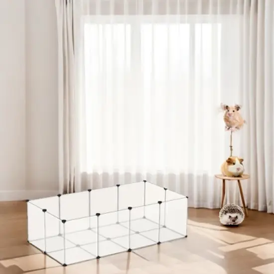 Pet Playpen with Floor, Dog Kennel, Small Animal Pen, Pet Fence Cages Indoor, DIY Plastic Enclosure for Hamsters, Rabbits, 56.3 x 28.7 x 18.1 Inches image {1}