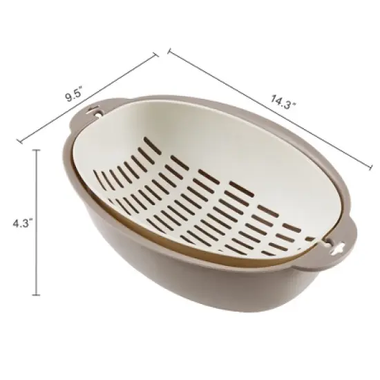VECELO 2 In 1 Colander Strainer with Bowl Set, Fruit Vegetable Washing Colanders & Food Strainers, Double Layer Colander for Kitchen, Gray image {3}