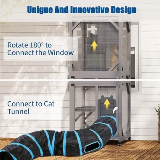 Outdoor Cat Enclosure - 4 Tiers on Wheels with Weatherproof Roof, Platforms, Resting Box, Scratch Post (68'' Window Catios) image {5}