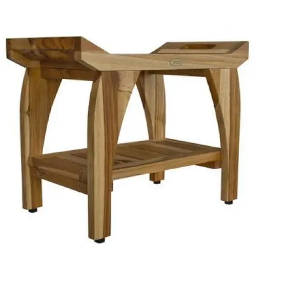 EcoDecors&reg; Tranquility&reg; 24" Teak Wood Shower Bench with Shelf and LiftAide&reg; Arms in EarthyTeak Finish - Target Plus Natural 24"L x 14"D x 19"H image {10}