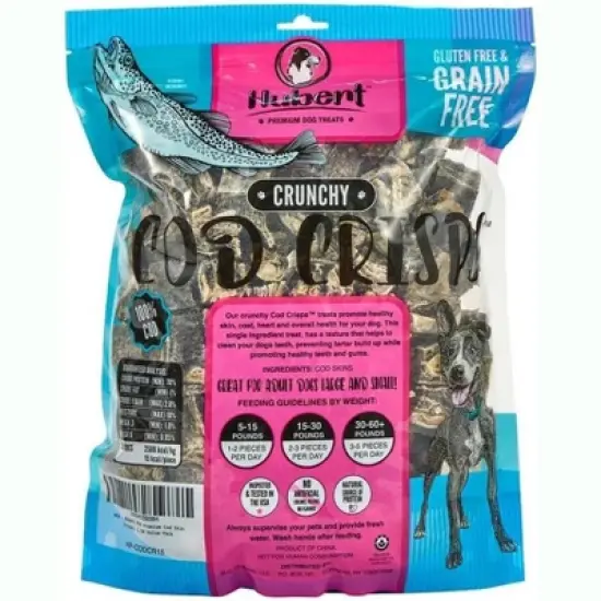 Hubert Pet Premium Cod Skin Crisps Natural Single Ingredient Dog Treats, Grain Free, USA Tested for All Breeds - 1.5 Resealable lbs Bag image {5}