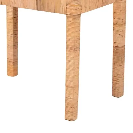Abelia Natural Rattan and Mahogany Wood Short Accent Bench Natural Brown - Baxton Studio image {4}