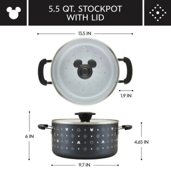 Farberware Disney Monochrome 5.5qt Ceramic Nonstick Stockpot with Lid Black: Dishwasher-Safe, Gas & Electric Compatible image {2}