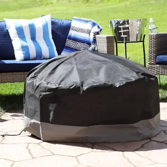 Sunnydaze Outdoor Heavy-Duty Weather-Resistant 300D Polyester Round 2-Tone Fire Pit Cover - Gray and Black image {1}