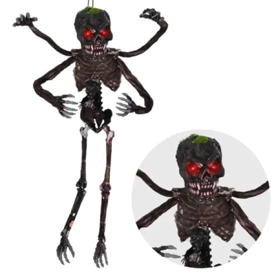 Costway 6 FT Animated Halloween Decoration Hanging Zombie Light-up Eyes Poseable Arms image {1}