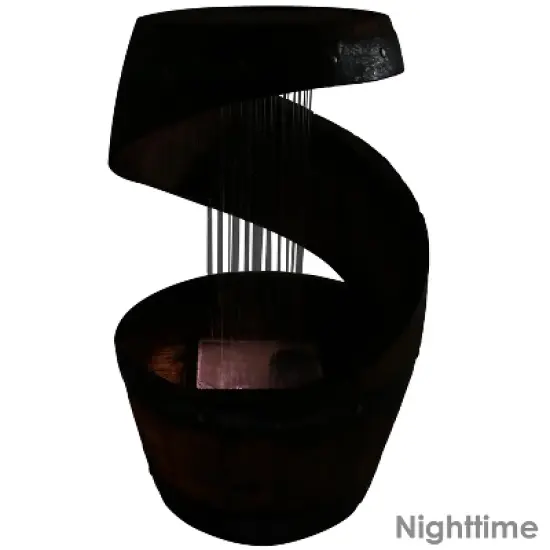 Sunnydaze 25"H Electric Resin Spiraling Barrel Outdoor Water Fountain with LED Lights image {2}