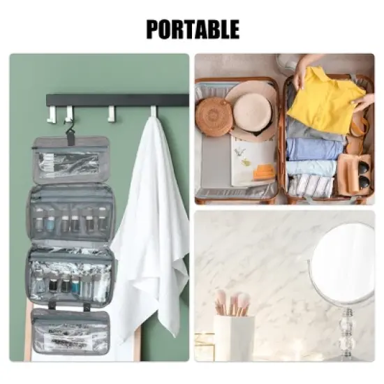 Unique Bargains Travel Toiletry Bag Makeup Bag Organizer Toiletry Organizer Travel Cosmetic Bag Waterproof Polyester Gray 1pc image {1}